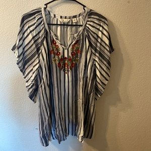Caffe Marrakech striped and embroidered blouse size medium